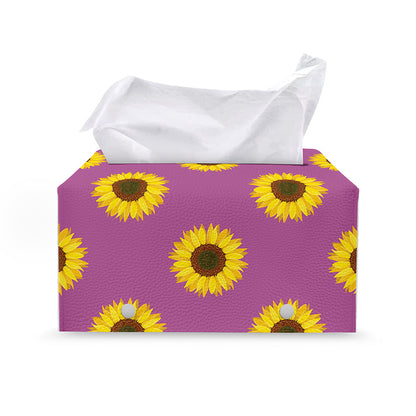 Magenta Pink Sunflower Pattern Print Leather Tissue Box Cover