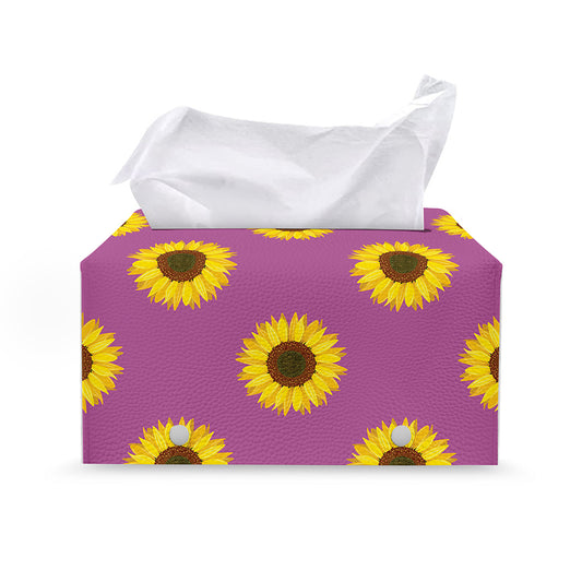 Magenta Pink Sunflower Pattern Print Leather Tissue Box Cover