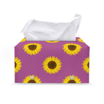 Magenta Pink Sunflower Pattern Print Leather Tissue Box Cover