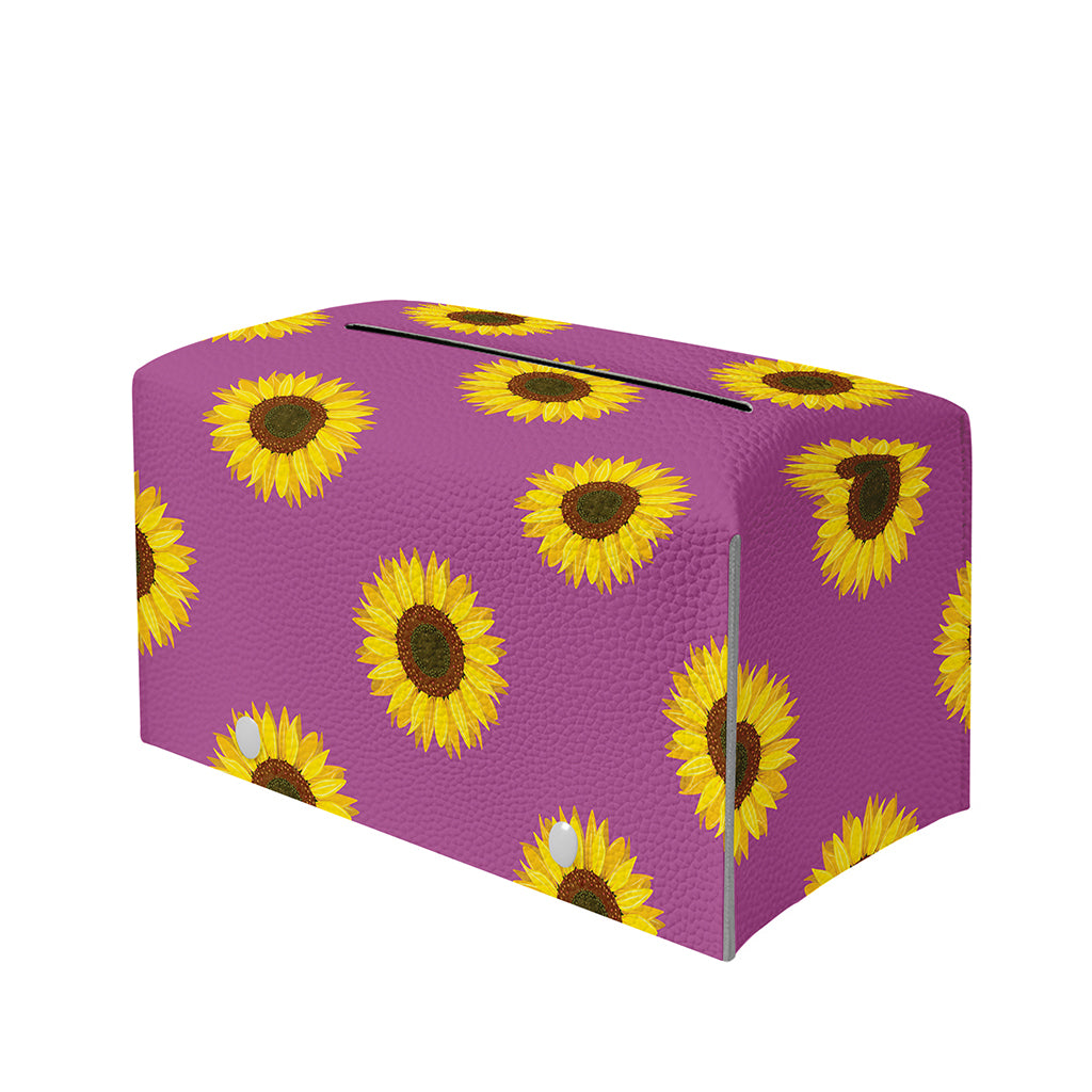 Magenta Pink Sunflower Pattern Print Leather Tissue Box Cover
