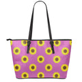 Magenta Pink Sunflower Pattern Print Leather Tote Bag With Zipper