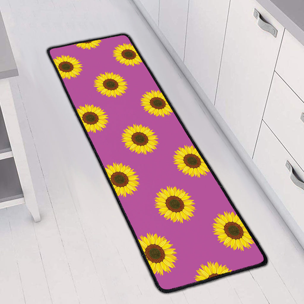 Magenta Pink Sunflower Pattern Print Long Kitchen Mat