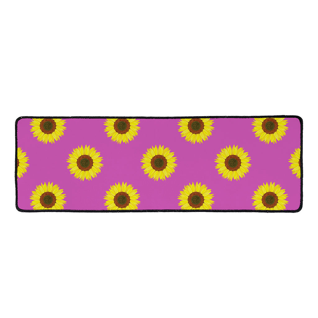Magenta Pink Sunflower Pattern Print Long Kitchen Mat
