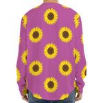Magenta Pink Sunflower Pattern Print Long Sleeve Baseball Jersey