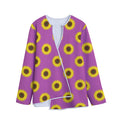 Magenta Pink Sunflower Pattern Print Long Sleeve Short Coat