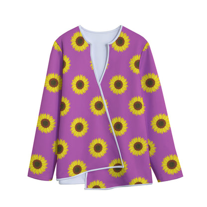 Magenta Pink Sunflower Pattern Print Long Sleeve Short Coat