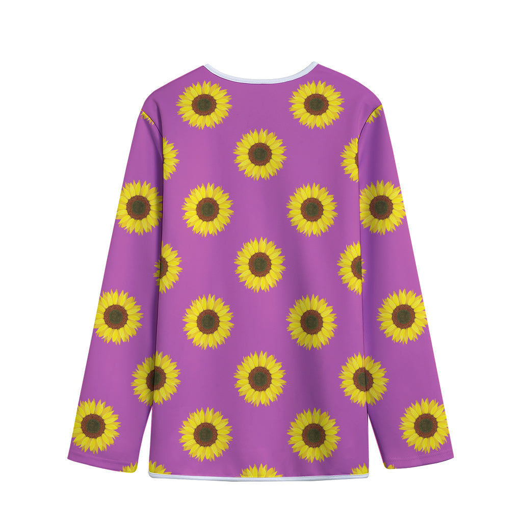 Magenta Pink Sunflower Pattern Print Long Sleeve Short Coat