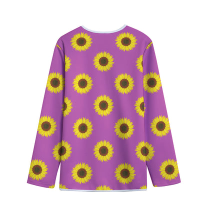 Magenta Pink Sunflower Pattern Print Long Sleeve Short Coat