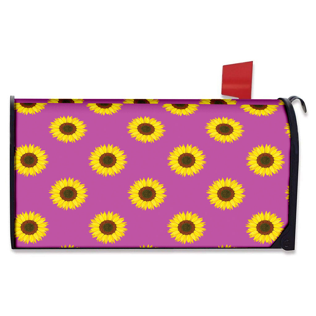 Magenta Pink Sunflower Pattern Print Mailbox Cover