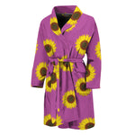 Magenta Pink Sunflower Pattern Print Men's Bathrobe