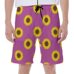 Magenta Pink Sunflower Pattern Print Men's Beach Shorts
