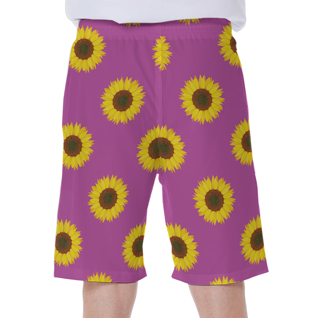Magenta Pink Sunflower Pattern Print Men's Beach Shorts