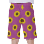 Magenta Pink Sunflower Pattern Print Men's Beach Shorts