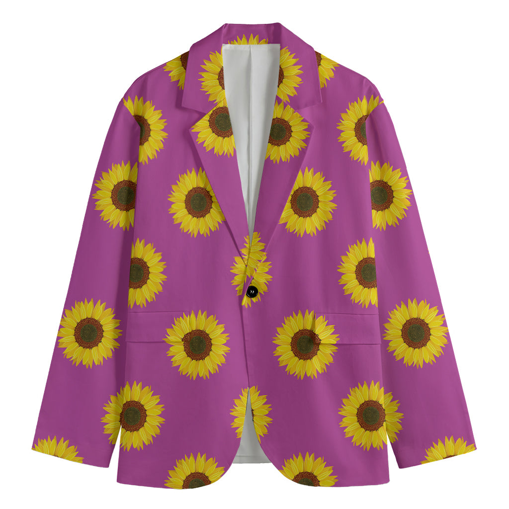 Magenta Pink Sunflower Pattern Print Men's Blazer