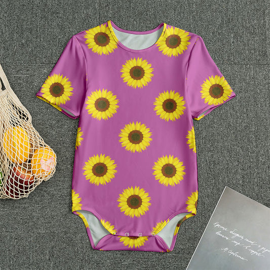 Magenta Pink Sunflower Pattern Print Men's Bodysuit