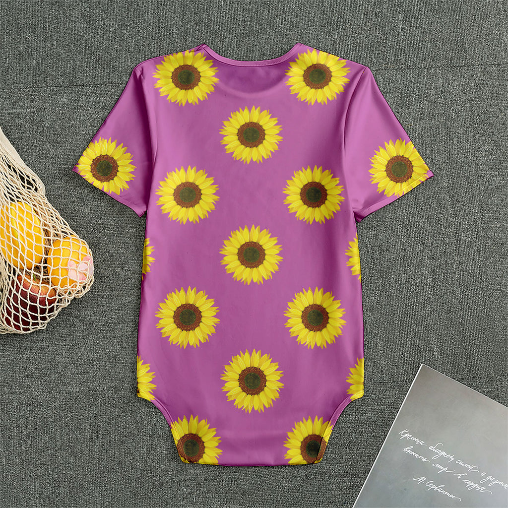 Magenta Pink Sunflower Pattern Print Men's Bodysuit