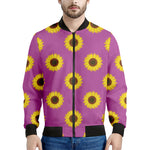 Magenta Pink Sunflower Pattern Print Men's Bomber Jacket