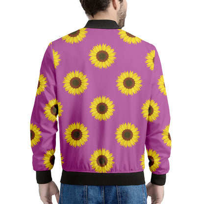 Magenta Pink Sunflower Pattern Print Men's Bomber Jacket