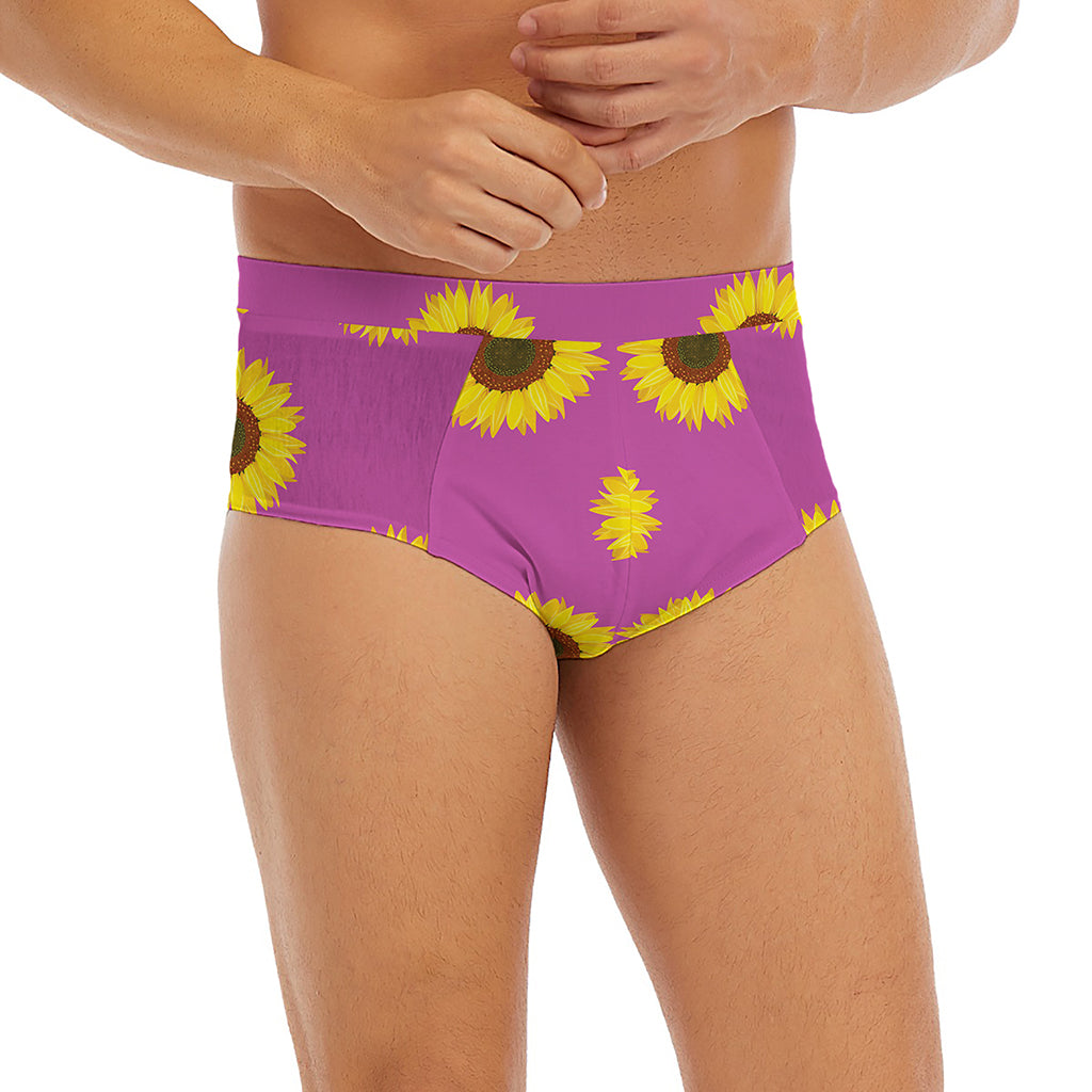 Magenta Pink Sunflower Pattern Print Men's Briefs