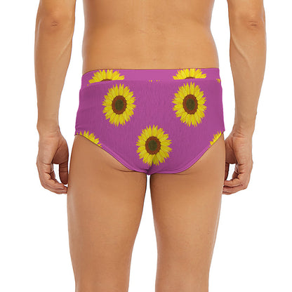 Magenta Pink Sunflower Pattern Print Men's Briefs