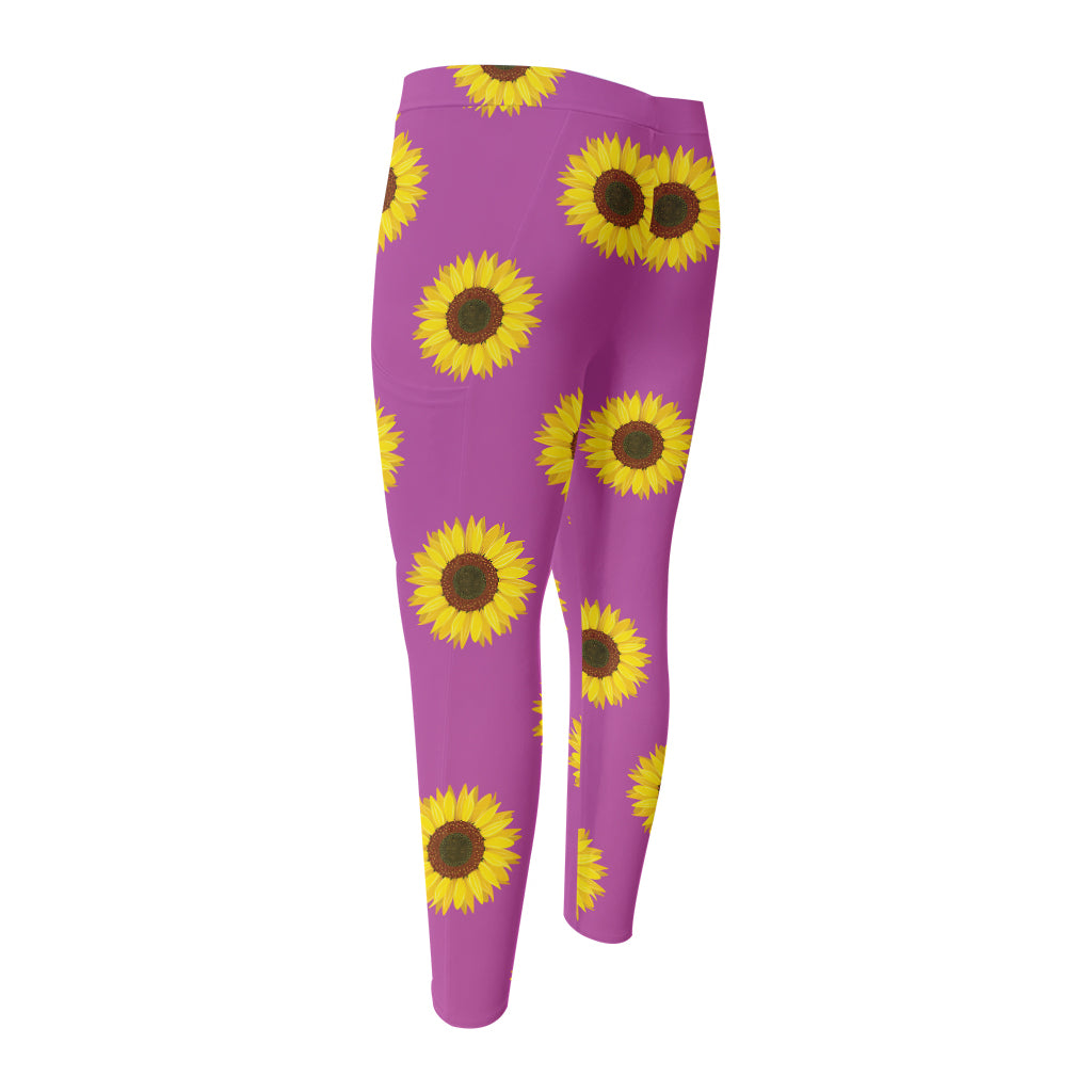 Magenta Pink Sunflower Pattern Print Men's Compression Pants