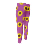 Magenta Pink Sunflower Pattern Print Men's Compression Pants