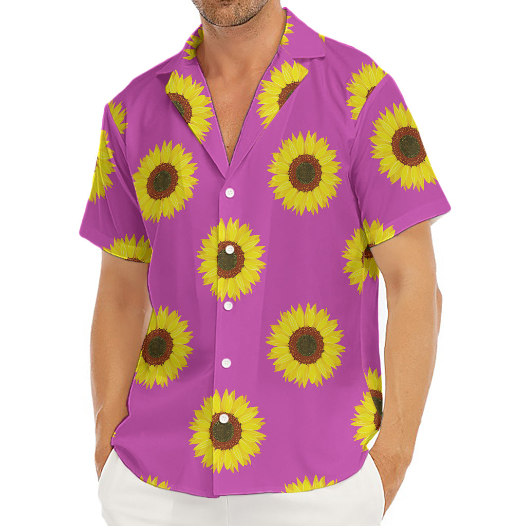 Magenta Pink Sunflower Pattern Print Men's Deep V-Neck Shirt
