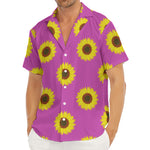 Magenta Pink Sunflower Pattern Print Men's Deep V-Neck Shirt