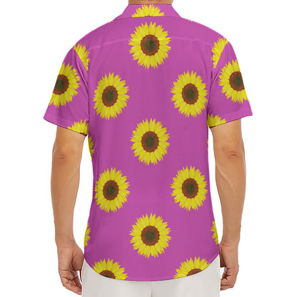 Magenta Pink Sunflower Pattern Print Men's Deep V-Neck Shirt