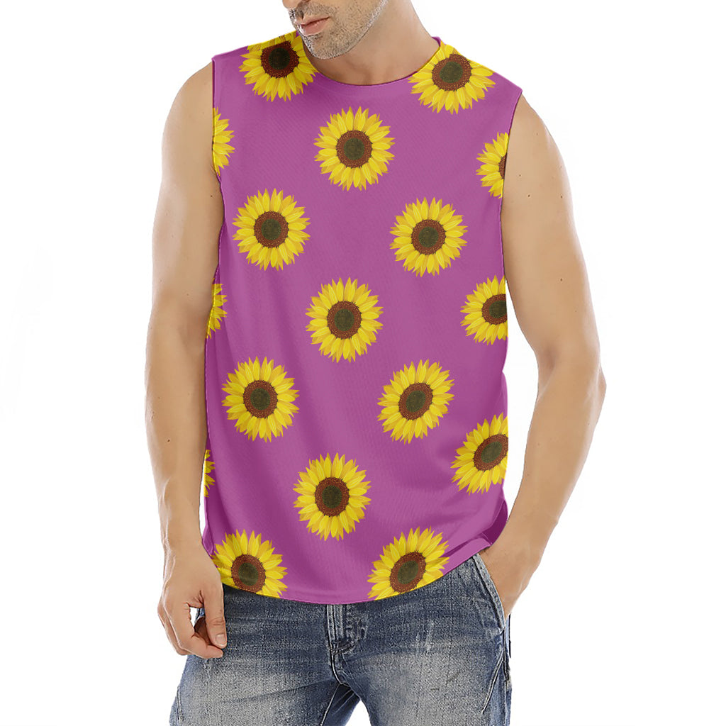 Magenta Pink Sunflower Pattern Print Men's Fitness Tank Top