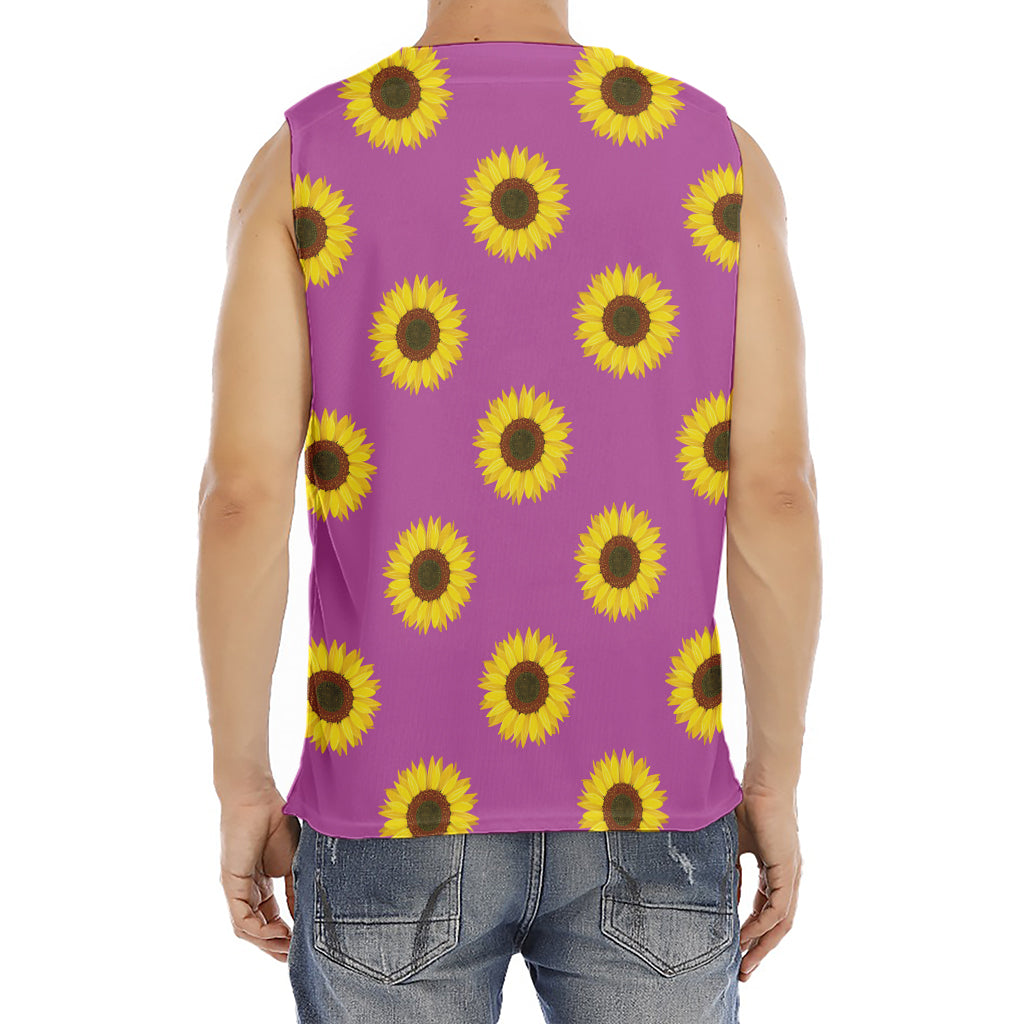 Magenta Pink Sunflower Pattern Print Men's Fitness Tank Top