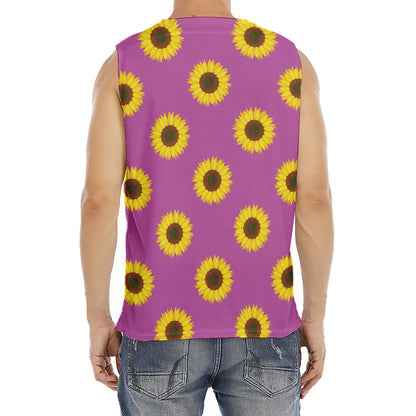 Magenta Pink Sunflower Pattern Print Men's Fitness Tank Top