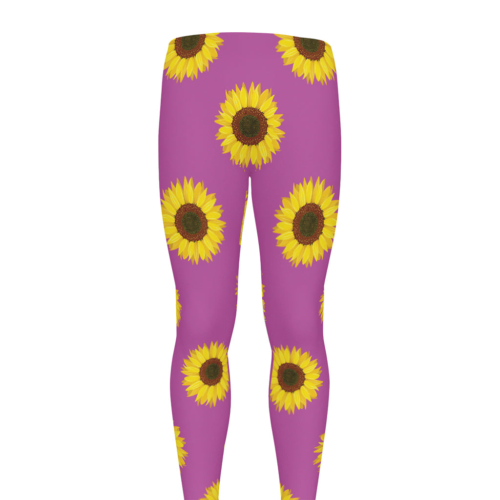 Magenta Pink Sunflower Pattern Print Men's leggings