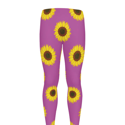 Magenta Pink Sunflower Pattern Print Men's leggings