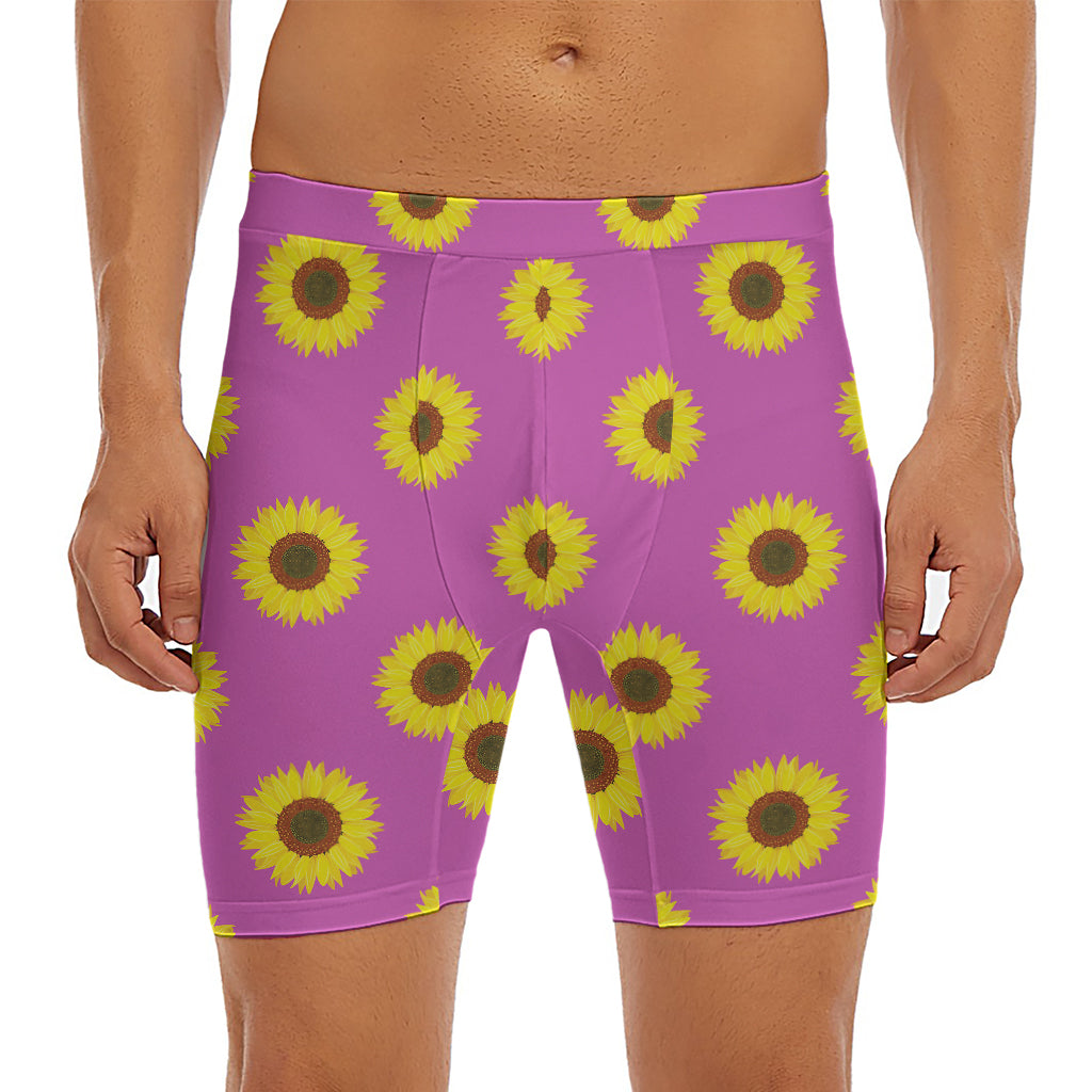 Magenta Pink Sunflower Pattern Print Men's Long Boxer Briefs