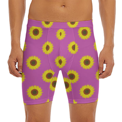Magenta Pink Sunflower Pattern Print Men's Long Boxer Briefs