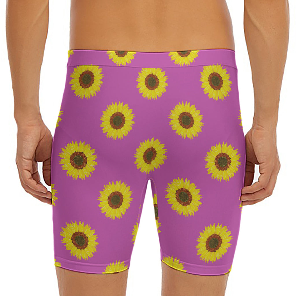 Magenta Pink Sunflower Pattern Print Men's Long Boxer Briefs