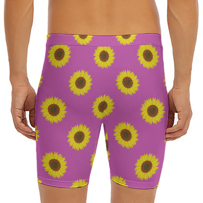 Magenta Pink Sunflower Pattern Print Men's Long Boxer Briefs