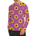 Magenta Pink Sunflower Pattern Print Men's Long Sleeve Rash Guard