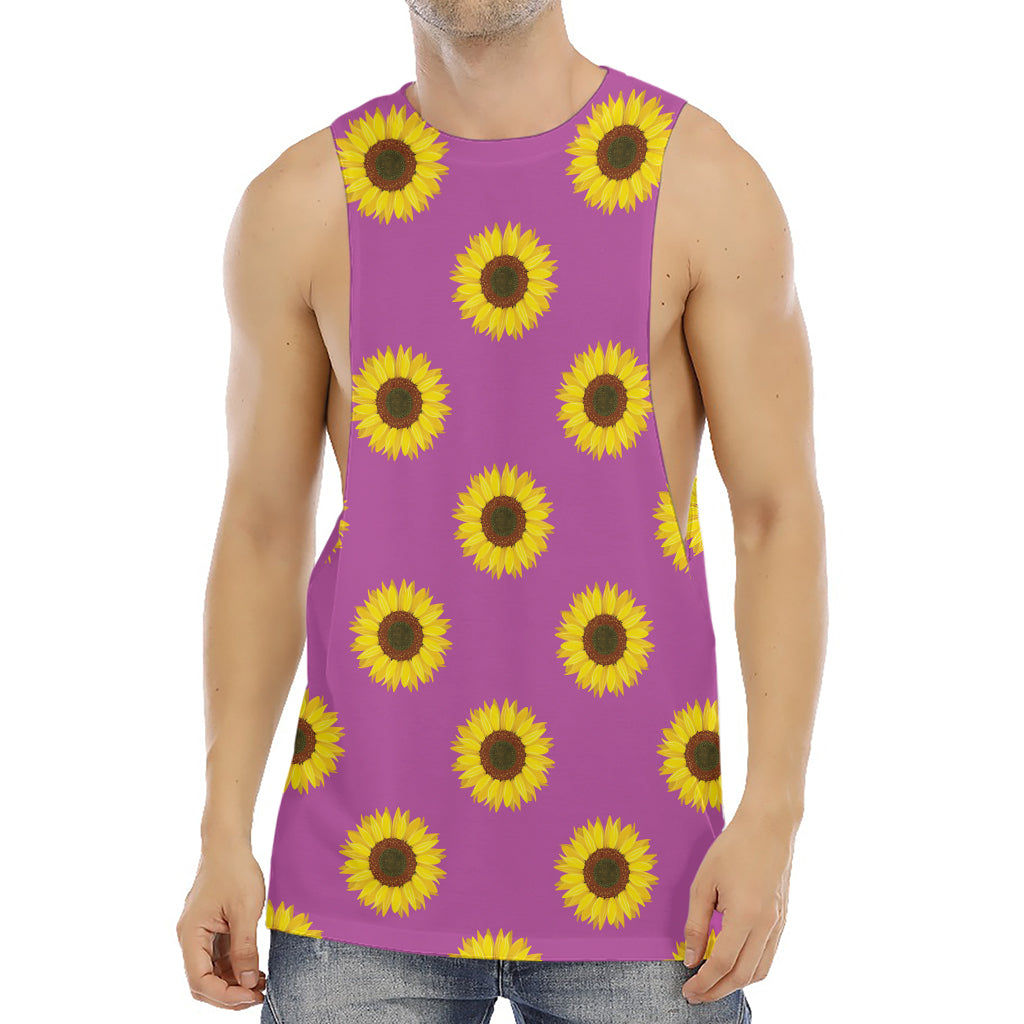 Magenta Pink Sunflower Pattern Print Men's Muscle Tank Top