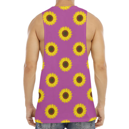 Magenta Pink Sunflower Pattern Print Men's Muscle Tank Top