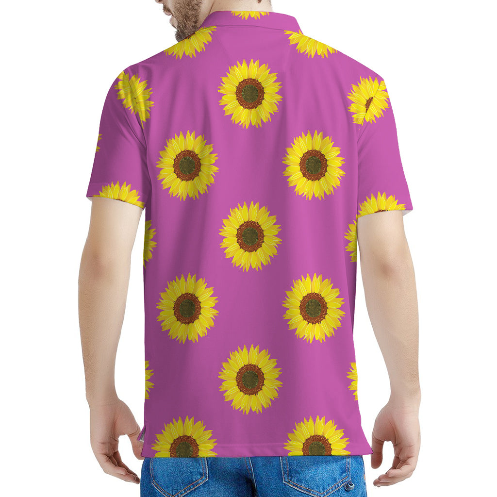 Magenta Pink Sunflower Pattern Print Men's Polo Shirt