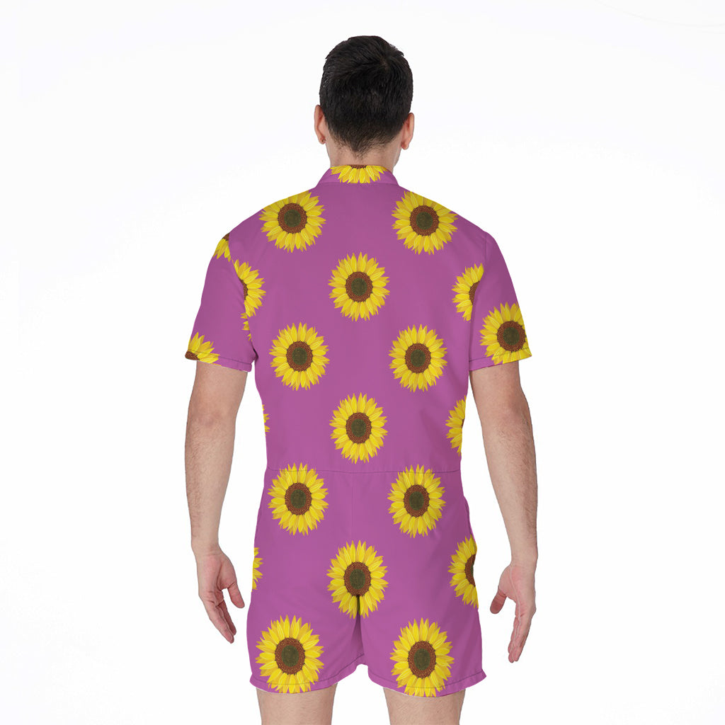 Magenta Pink Sunflower Pattern Print Men's Rompers