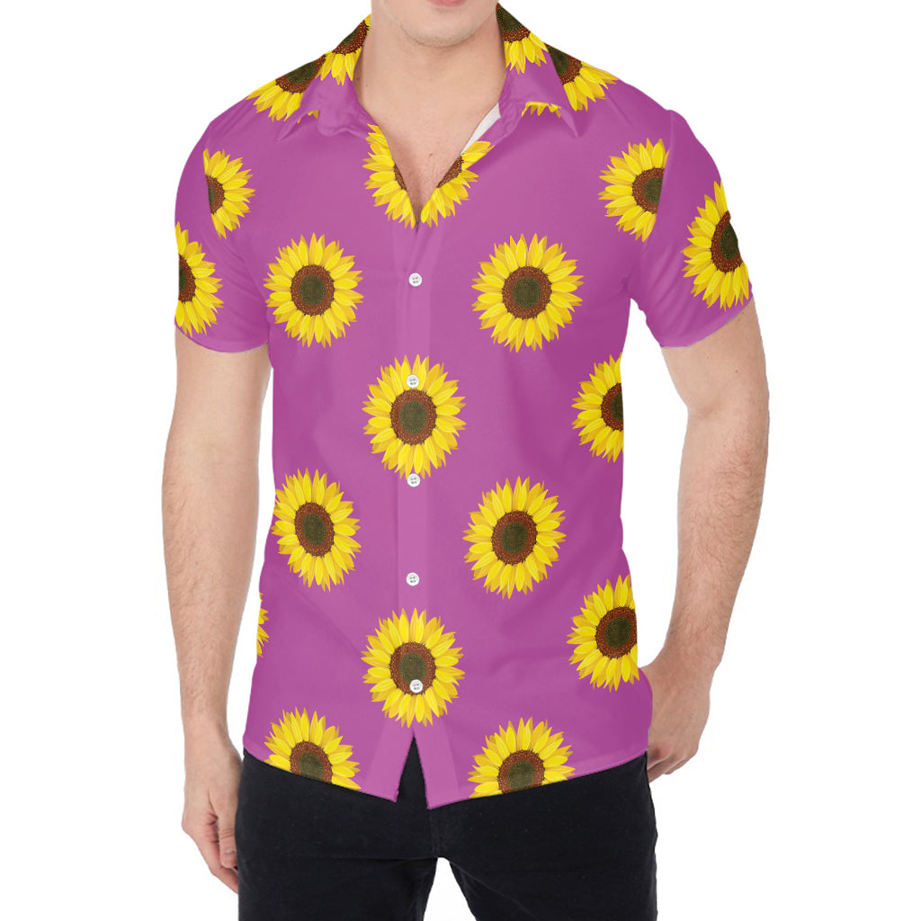 Magenta Pink Sunflower Pattern Print Men's Shirt