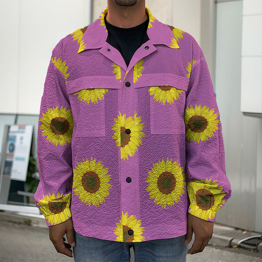Magenta Pink Sunflower Pattern Print Men's Shirt Jacket