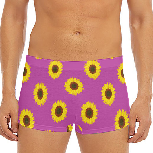 Magenta Pink Sunflower Pattern Print Men's Short Boxer Briefs