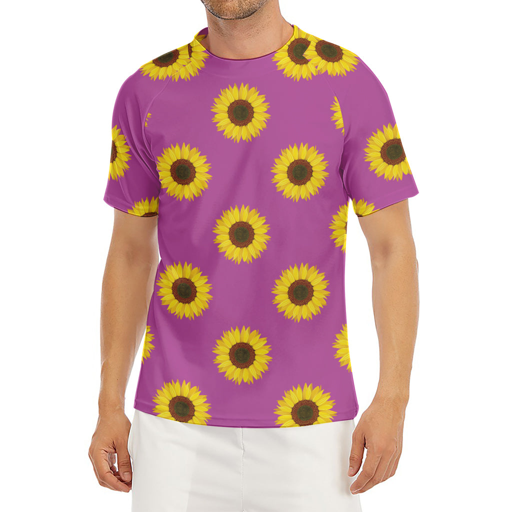 Magenta Pink Sunflower Pattern Print Men's Short Sleeve Rash Guard