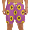 Magenta Pink Sunflower Pattern Print Men's Split Running Shorts