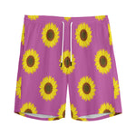 Magenta Pink Sunflower Pattern Print Men's Sports Shorts