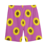 Magenta Pink Sunflower Pattern Print Men's Sports Shorts